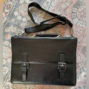 Kenneth Cole Black Leather Briefcase / Laptop Bag